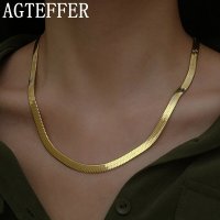 실버925목걸이 AGTEFFER925 스털링 실버 24K 골드 목걸이 4MM 4060CM 블레이드 뱀 뼈 체인 주얼리 선물