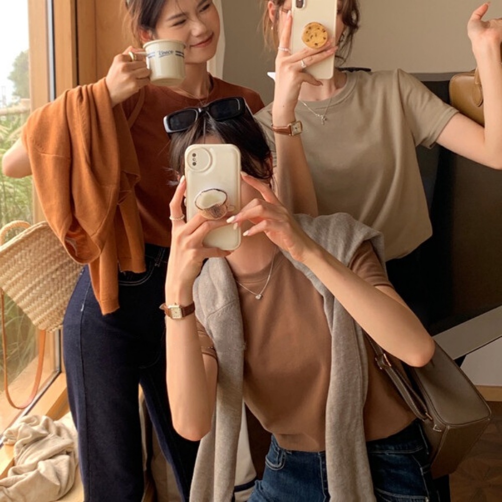 15컬러 여성 간절기 피치기모 라운드 래귤러핏 무지 이너 티셔츠 블랙 화이트 그레이 아이