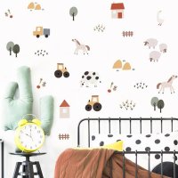 보헤미안 만화 귀여운 소 농장 동물 자동차 수채화 비닐 벽 스티커 이동식 데칼, 어린이 보육 아기 침실 홈 인테리어