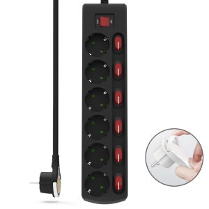 1+1 러그박스 개별 멀티탭 납작 플러그 16A 3520W 6구 블랙 멀티 전기 콘센트
