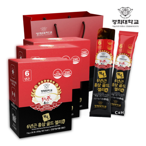 <b>경희</b> <b>홍삼</b> 골드 젤리 스틱 3세트 15gx90포 6년근 부모님선물 수험생피로회복