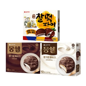 롯데 명가찰떡파이 350g+몽쉘 오리지널 408g+카카오 408g (총 3개)