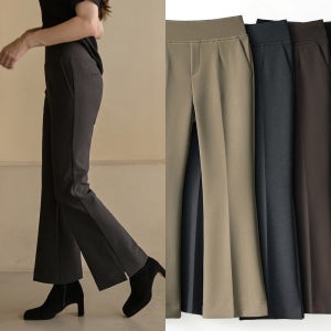 겨울 하이웨스트 밴딩 부츠컷슬랙스 스판 편한 여성 기모슬랙스 키작녀 나팔바지 빅사이즈