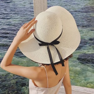 샤랄라 여성 밀짚모자 UV 햇빛 차단 라피아햇 모자