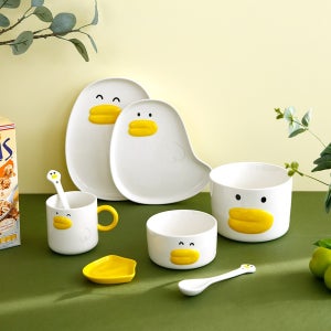 귀여운 오리그릇 도자기 세트 전자렌지 오븐 식기세척기 가능 아이간식 홈까페