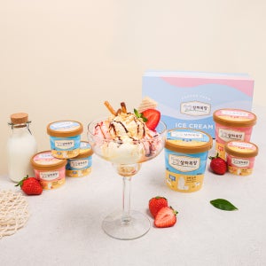 [선물세트] 상하목장 아이스크림 혼합 선물세트 (밀크, 딸기 파인트 474ml 2개 + 미니컵 100ml 4개(밀크, 딸기 각 2개)_냉동