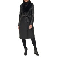 KENNETH COLE 케네스 콜 Faux 가죽 & Fur 벨트ed Trench Coat - BLACK 215262