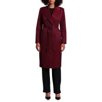 Avec Les Filles Double Breasted 벨트ed Trench Coat - BURGUNDY 215271