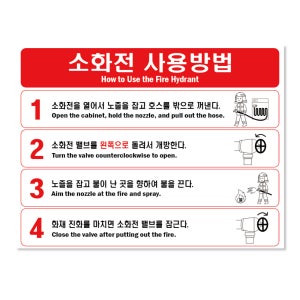 옥내 소화전 사용법 유광코팅 강접 스티커 한/영