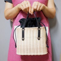 [라탄공예키트]라탄 가방 키트 풀세트 재료(블랙 파우치/가죽끈)