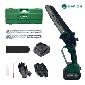 나리온 20cm 무선 체인톱 충전식 전기톱 배터리 1개 세트 목공 목재 가지치기 절단