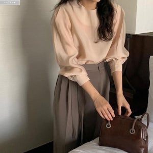 프리타 라운드 퍼프 실키 루즈핏 블라우스 3col 가을 봄 레이어드 벌룬 하객 제이플로우