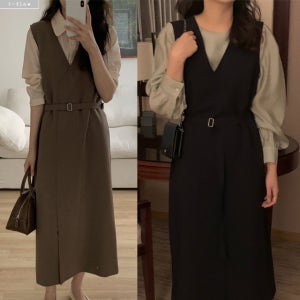 리버시블 뷔스티에 벨트 투웨이 롱원피스 4col 가을 봄 조끼 레이어드 베스트 제이플로우