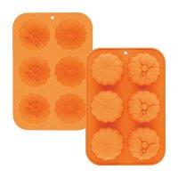 Supreme Housewares Pumpkin Cake Mold 6 Cavities Set of 2 Silicone Cupcakes Candy Chocolate Molds Kit