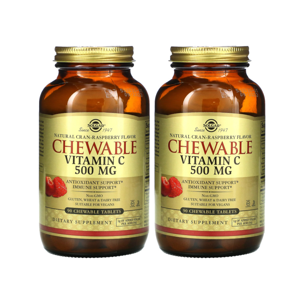 솔가 <b>츄어블 비타민 C 크랜라즈베리</b> 500 mg 90 츄어블 정제 x 2병