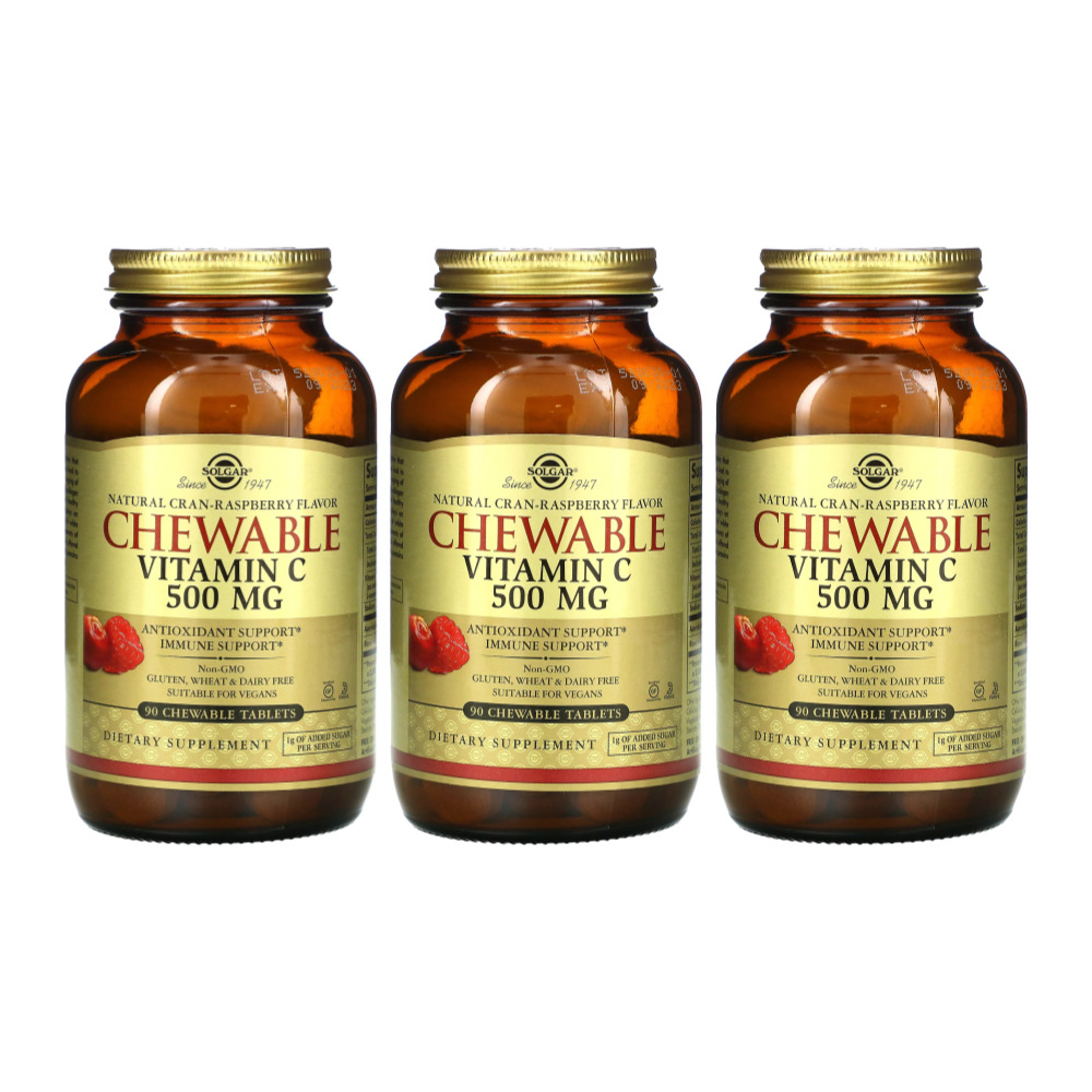 솔가 <b>츄어블 비타민 C 크랜라즈베리</b> 500 mg 90 츄어블 정제 x 3병