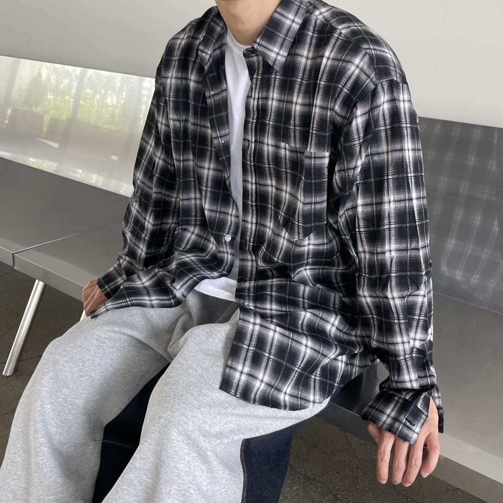 블랙 화이트 체크남방 남자오버핏체크셔츠