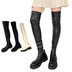 첼시 라운드 통굽 지퍼 싸이하이 니하이 스판 롱부츠 5cm