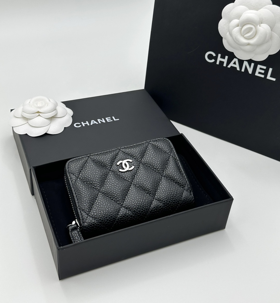 샤넬 클래식 지퍼돌이 카드지갑 캐비어 블랙 은장 금장 AP0216