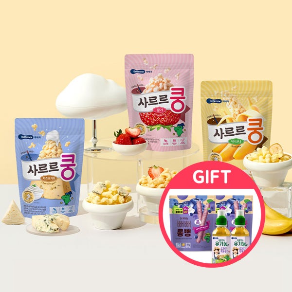 베베쿡 사르르쿵 12봉(딸기/바나나/치즈요거트) + 빼빼롱뻥 2봉(랜덤)&작두콩차 2개 증정
