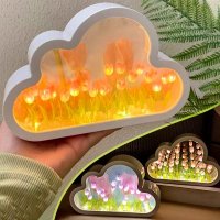 무드등 협탁등 구름 거울 튤립 램프 LED 야간 조명 침실 장식품, 창의적인 사진 프레임 테이블 머리맡 DIY 발렌타인 선물