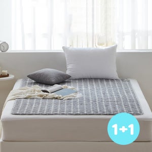 1+1 전기요 화이트체크 탄소매트 싱글 침대 전기매트 캠핑 워셔블