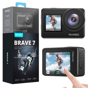 AKASO Brave 7 4K30FPS 20MP WiFi 액션 카메라 터치 스크린 IPX8 33FT 방수 카메라 EIS 2.0 줌 지원 외부 마이크 음성 제어 배터리 2개