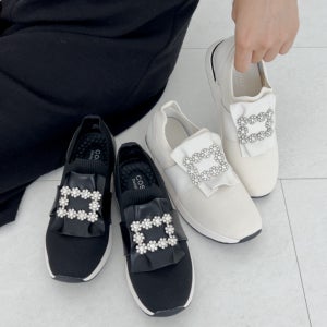 보석슬립온 천연소가죽 니트 큐빅 여성 스판 레이스 키높이 4cm (2 컬러)