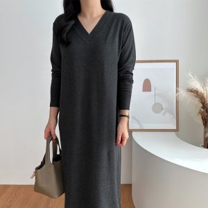 가을 원피스 브이넥 부드러운 니트 롱 원피스 빅사이즈