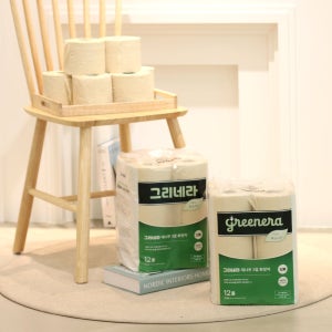 국내산 그리네라 환경 보호 먼지없는 무표백 대나무휴지 3겹12롤 1팩