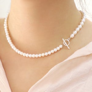 2사이즈 레이어드 토글바 담수 진주 은 목걸이