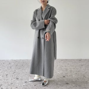 루즈핏 베이직 카라넥 롱 핸드메이드코트 더블버튼 겨울 여성 블랙