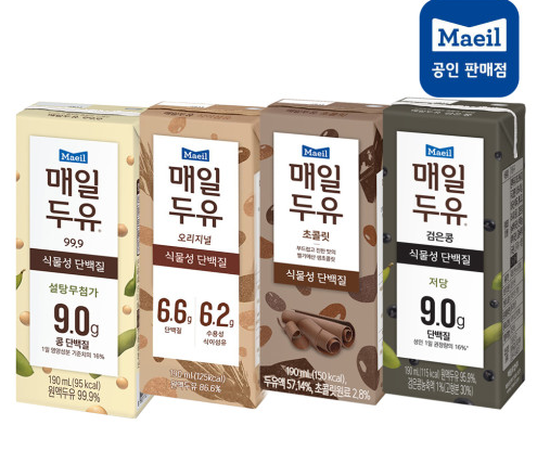 Maeil Soy Milk Assorted Set: Black Bean 99.9 & Chocolate (8 packs each), 190ml 24 packs total