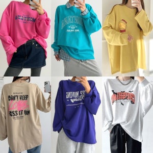 여성 맨투맨 겨울 기모 긴팔티 빅사이즈 루즈핏 면 라운드 반팔 레이어드 박스티 데일리룩