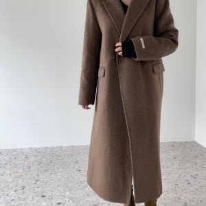 커스트 핸드메이드코트 카라넥 기본핏 겨울 여성 롱 코트 브라운