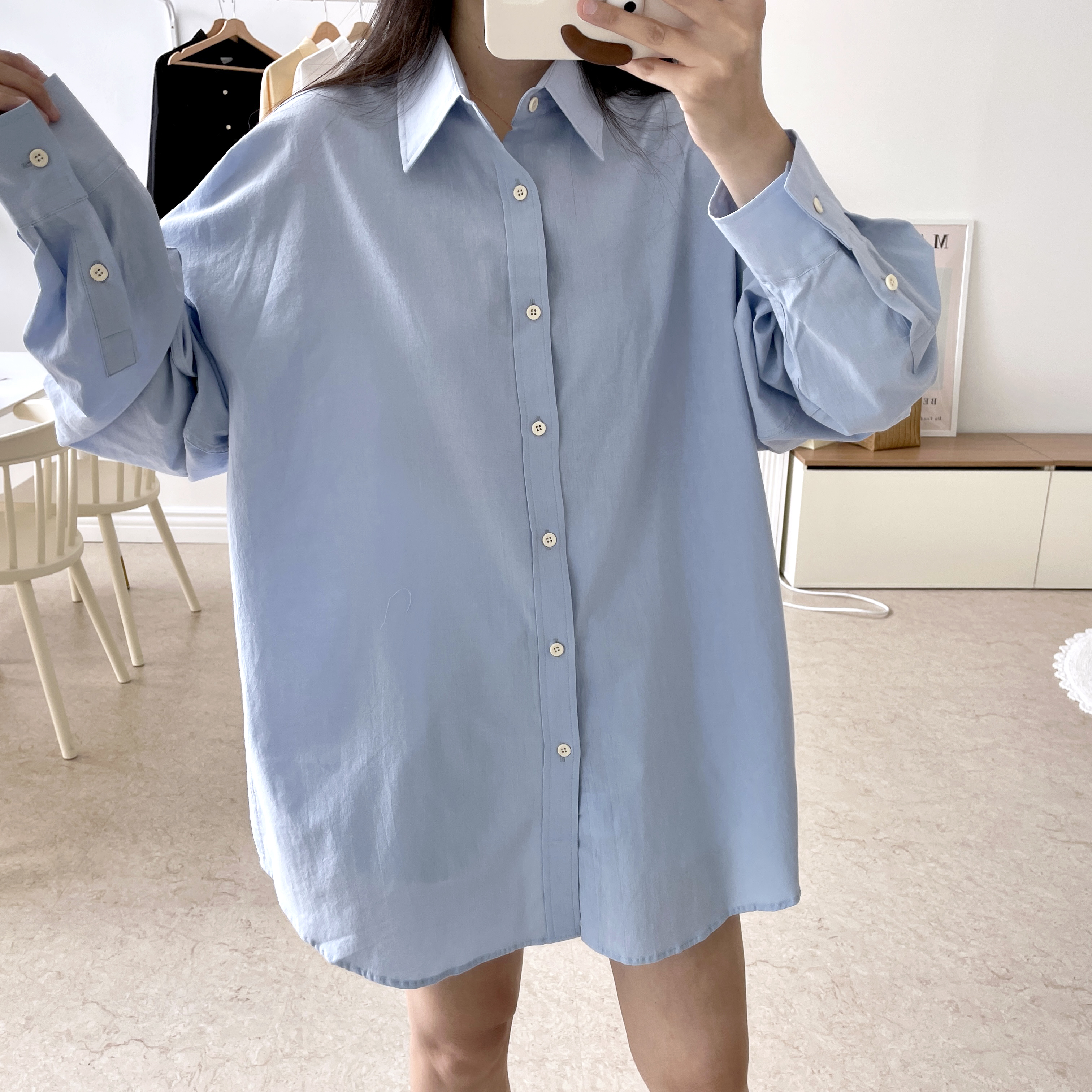 하늘색셔츠 소라색셔츠 오버핏남방 핑크남방