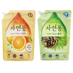 자연퐁 500g 리필용 1.1L 오렌지 솔잎 LG생활건강 주방세제 설거지 세척 주방용품