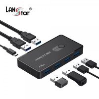 LANstar USB3.0 허브 4포트 투컴 선택기