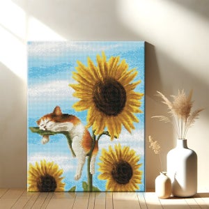 쥬얼리아트 보석십자수 액자형 50x40cm 고양이 해바라기