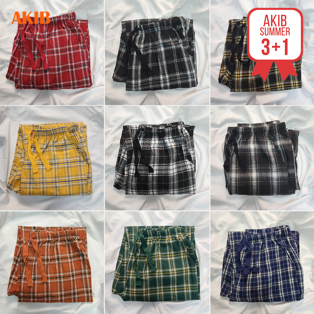 커플 체크 수면 잠옷바지 면 긴바지 파자마바지 3+1