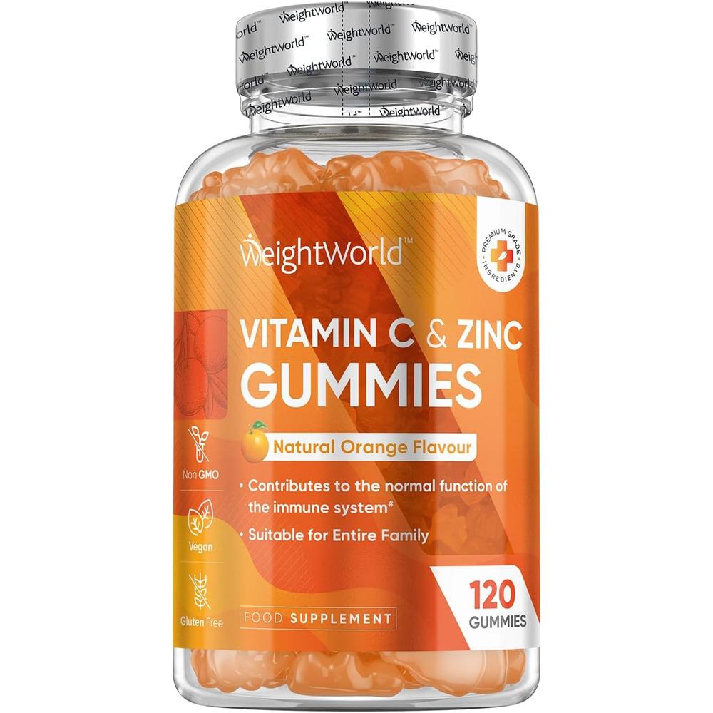 영국 <b>웨이트월드</b> WeightWorld 성인 어린이 비타민C L-아스코르브산 200mg &amp; 아연 6mg 오렌지맛 120구미