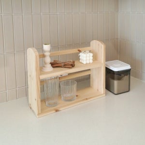 [국내제작] 우드 원목 나무 주방선반 미니선반 2단 싱크대 컵 양념통 선반