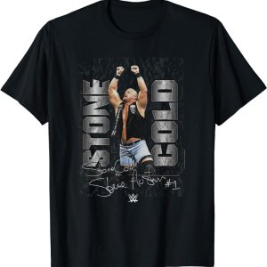 WWE 스톤콜드 스티브 오스틴 오토그래프 남성 반팔 티셔츠 블랙