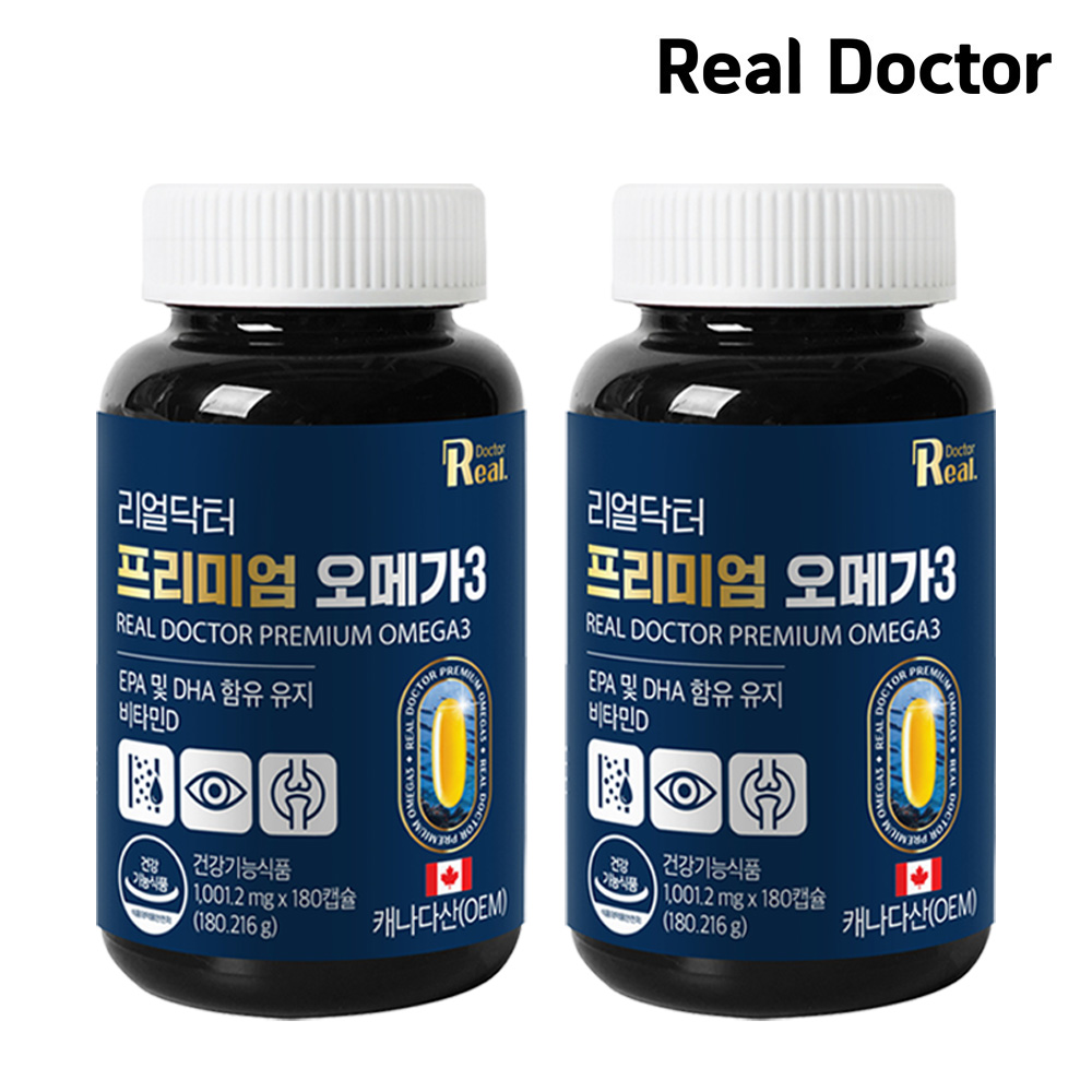 <b>리얼닥터</b> 프리미엄 오메가3 혈행개선 비타민D 혈액순환 눈건강 뼈 건강 180캡슐, 2개