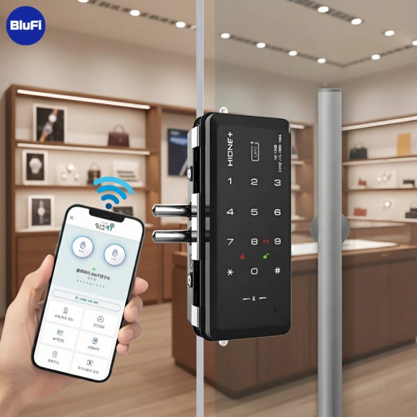 스마트 IoT 유리문 도어락 - 무인 매장 상가 픽업 강화유리 원격 블루파이 잇소키
