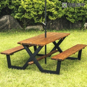 [100%통원목] 야외테이블세트 편의점 테라스 야외용 양쪽평벤치4인월넛