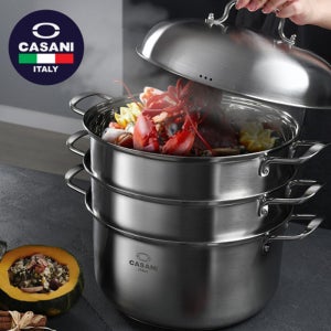 까사니 쿠치나 대형 스텐 3단 찜기 인덕션 호빵 만두 조개찜 킹크랩 찜솥 스티머 36cm