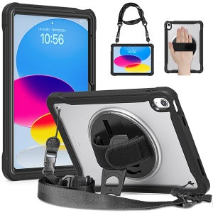 회전 핸드 스트랩 펜홀더 거치대 투명 케이스 stc133 블랙, 아이패드 10-11세대 27.7cm(10.9인치)