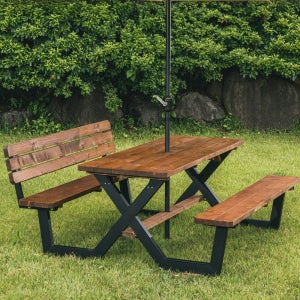 [강철]야외테이블세트 피크닉 나무 가든데크 한쪽등받이 4인월넛색