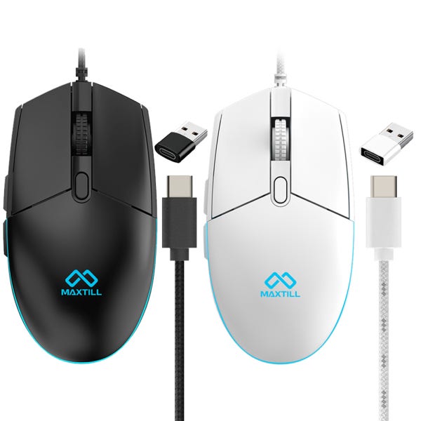 맥스틸 C타입 무소음 유선 마우스 USB 게이밍 사무용 저소음 게임용 게임 롤 서든 사무실